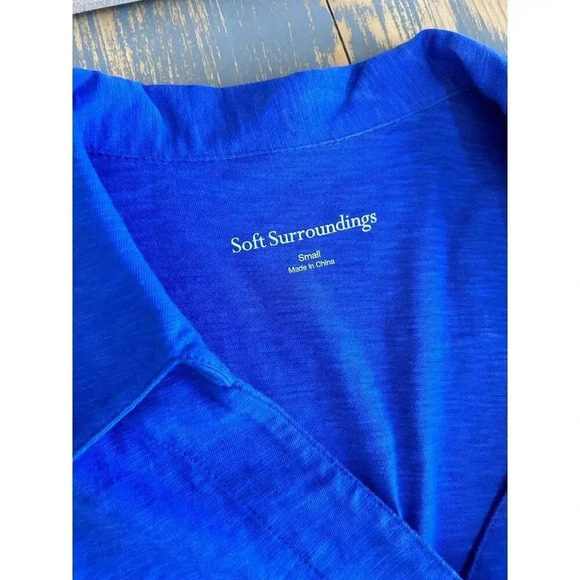 Soft Surroundings Cotton Royal Blue Short Sleeve Dress Button Designs Small - Picture 6 of 8